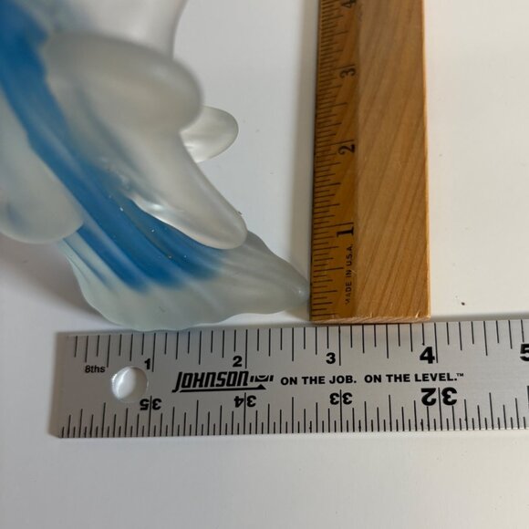 Satin Glass Praying Angel Figurine Statue Frosted Clear & Blue Vintage 5.5in - Picture 3 of 7